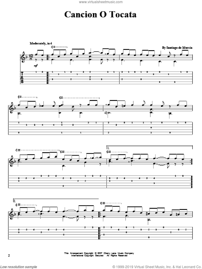 Cancion O Tocata sheet music for guitar solo by Santiago de Murcia, classical score, intermediate skill level