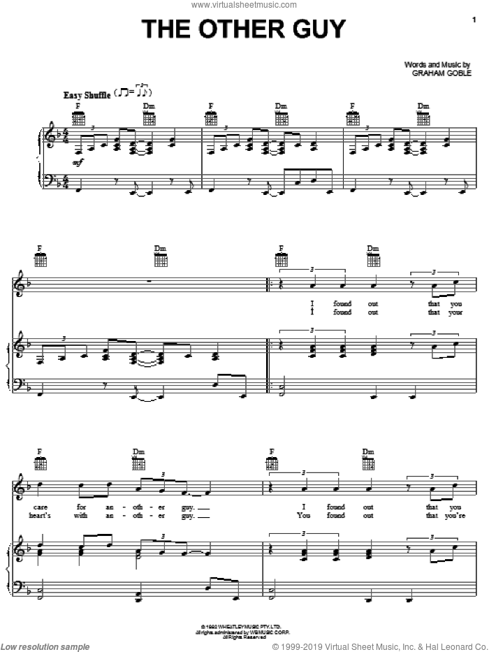 The Other Guy sheet music for voice, piano or guitar by Little River Band and Graham Goble, intermediate skill level