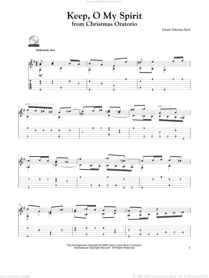 Keep, O My Spirit sheet music for guitar solo by Johann Sebastian Bach and Mark Phillips, classical score, intermediate skill level