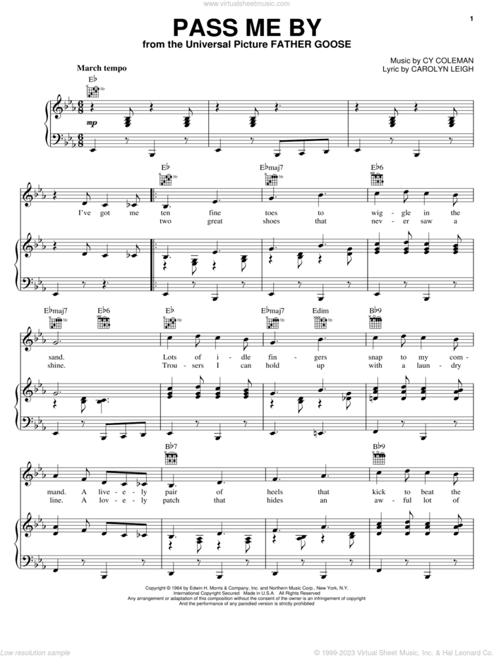 Pass Me By sheet music for voice, piano or guitar by Cy Coleman, Frank Sinatra, Peggy Lee and Carolyn Leigh, intermediate skill level