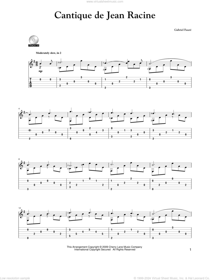 Cantique De Jean Racine sheet music for guitar solo by Gabriel Faure and Mark Phillips, classical score, intermediate skill level