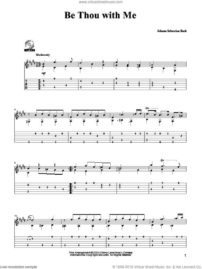 Be Thou With Me sheet music for guitar solo by Johann Sebastian Bach and Mark Phillips, classical score, intermediate skill level