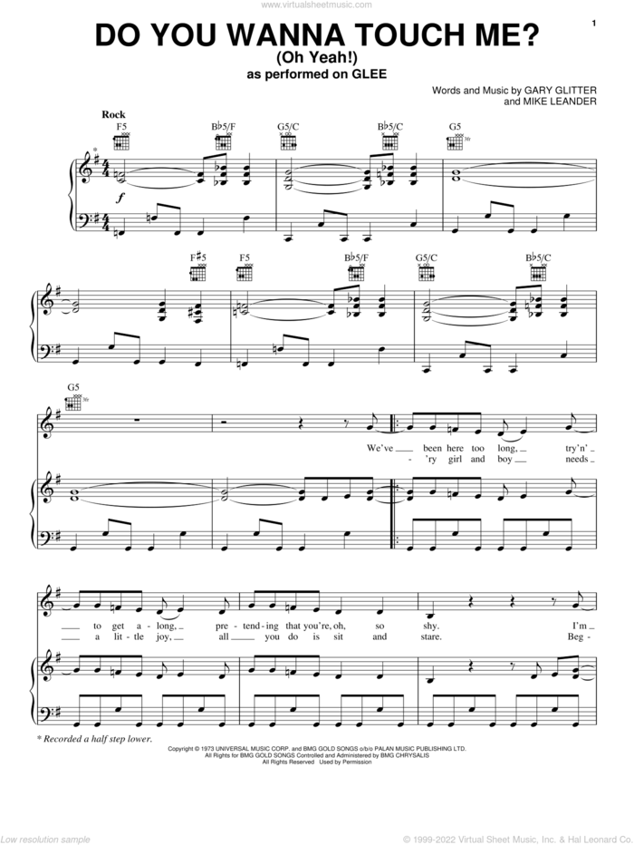 Do You Wanna Touch Me?  (Oh Yeah!) sheet music for voice, piano or guitar by Glee Cast, Gwyneth Paltrow, Joan Jett, Miscellaneous, Gary Glitter and Mike Leander, intermediate skill level