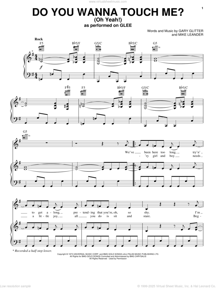 Do You Wanna Touch Me?  (Oh Yeah!) sheet music for voice, piano or guitar by Glee Cast, Gwyneth Paltrow, Joan Jett, Miscellaneous, Gary Glitter and Mike Leander, intermediate skill level