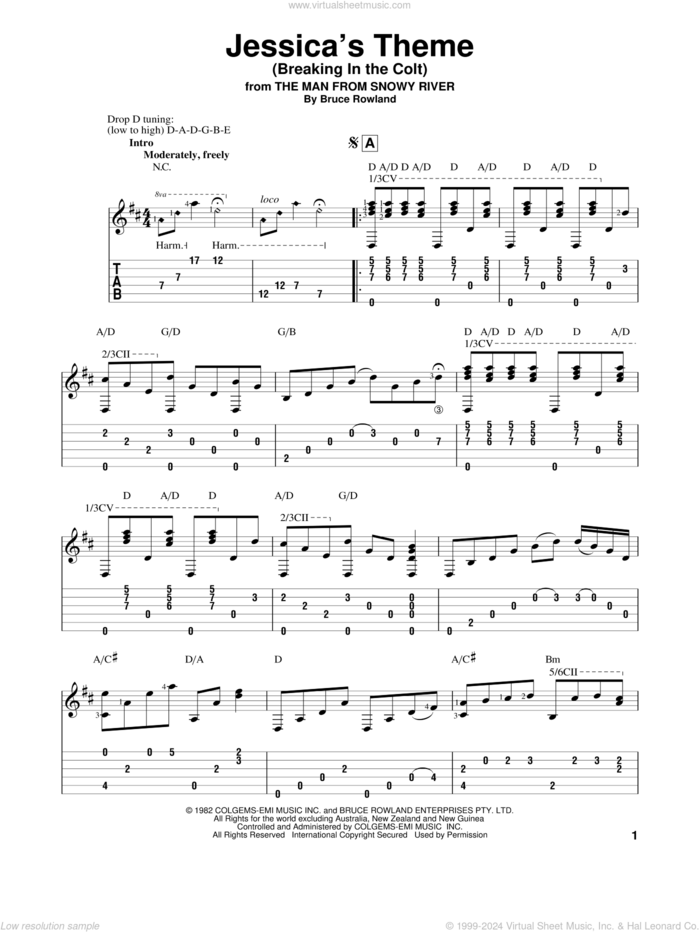 Jessica's Theme (Breaking In The Colt) (from The Man From Snowy River) sheet music for guitar solo by Bruce Rowland, intermediate skill level