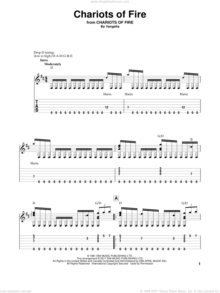 Chariots Of Fire sheet music for guitar solo by Vangelis, intermediate skill level