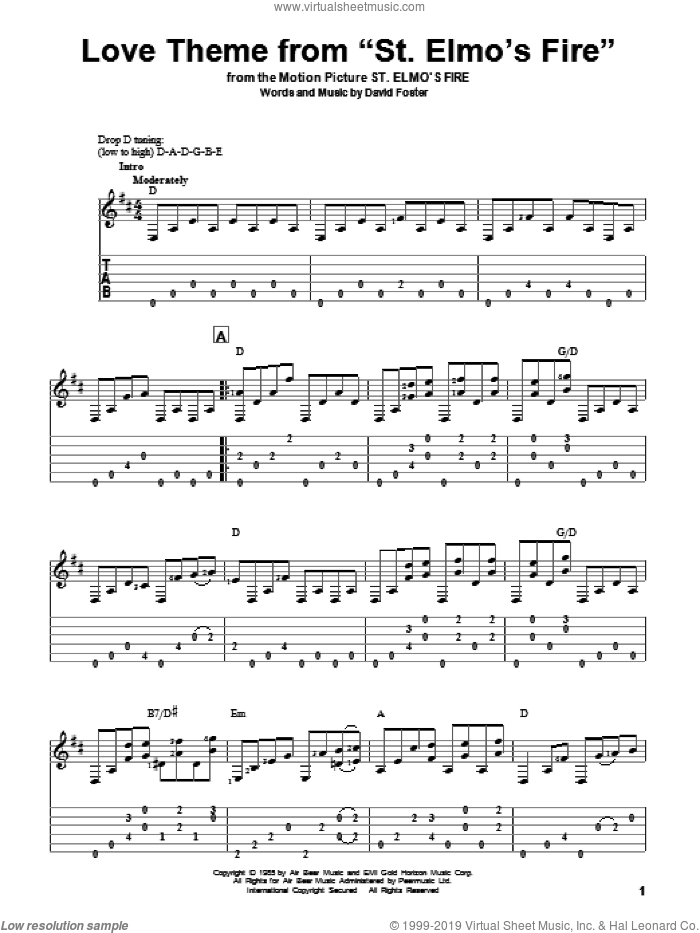 Love Theme From St. Elmo's Fire sheet music for guitar solo by David Foster, intermediate skill level