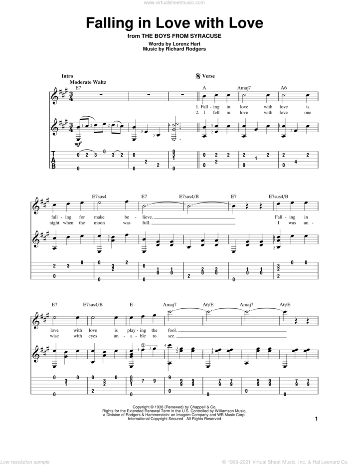 Falling In Love With Love sheet music for guitar solo by Rodgers & Hart, Lorenz Hart and Richard Rodgers, intermediate skill level