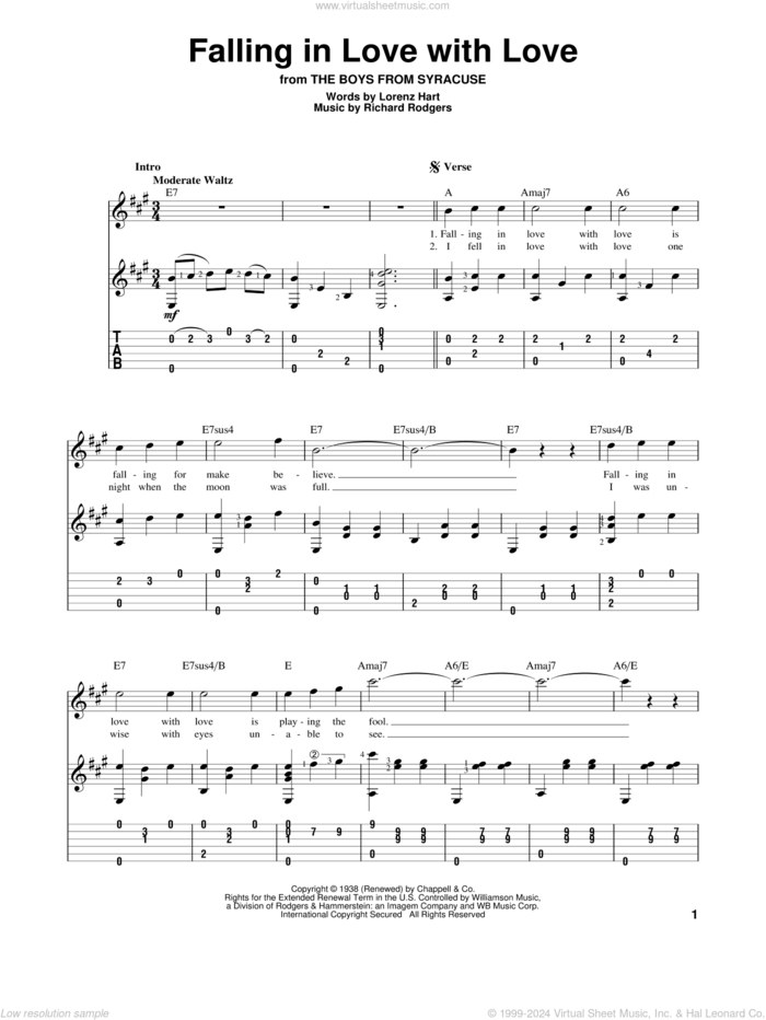 Falling In Love With Love sheet music for guitar solo by Rodgers & Hart, Lorenz Hart and Richard Rodgers, intermediate skill level