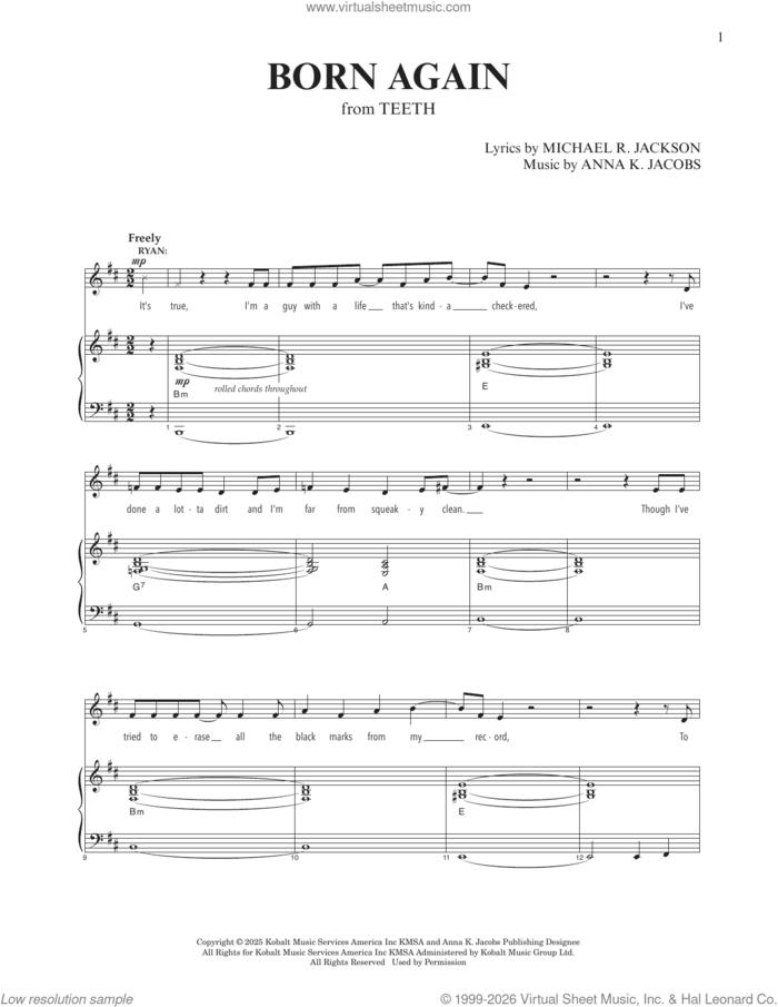 Born Again (from Teeth) sheet music for voice and piano by Michael R. Jackson, Anna K. Jacobs and Anna K. Jacobs and Michael R. Jackson, intermediate skill level
