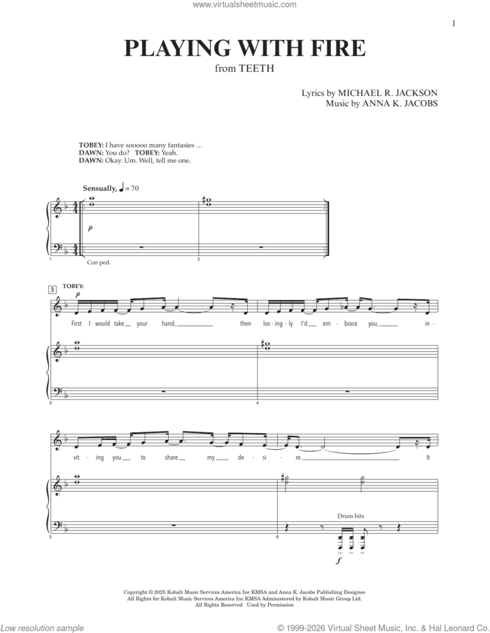 Playing With Fire (from Teeth) sheet music for voice and piano by Michael R. Jackson, Anna K. Jacobs and Anna K. Jacobs and Michael R. Jackson, intermediate skill level