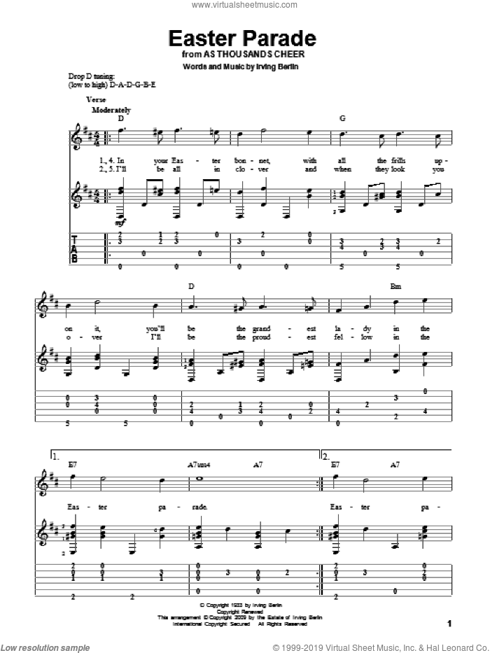 Easter Parade sheet music for guitar solo by Irving Berlin, intermediate skill level