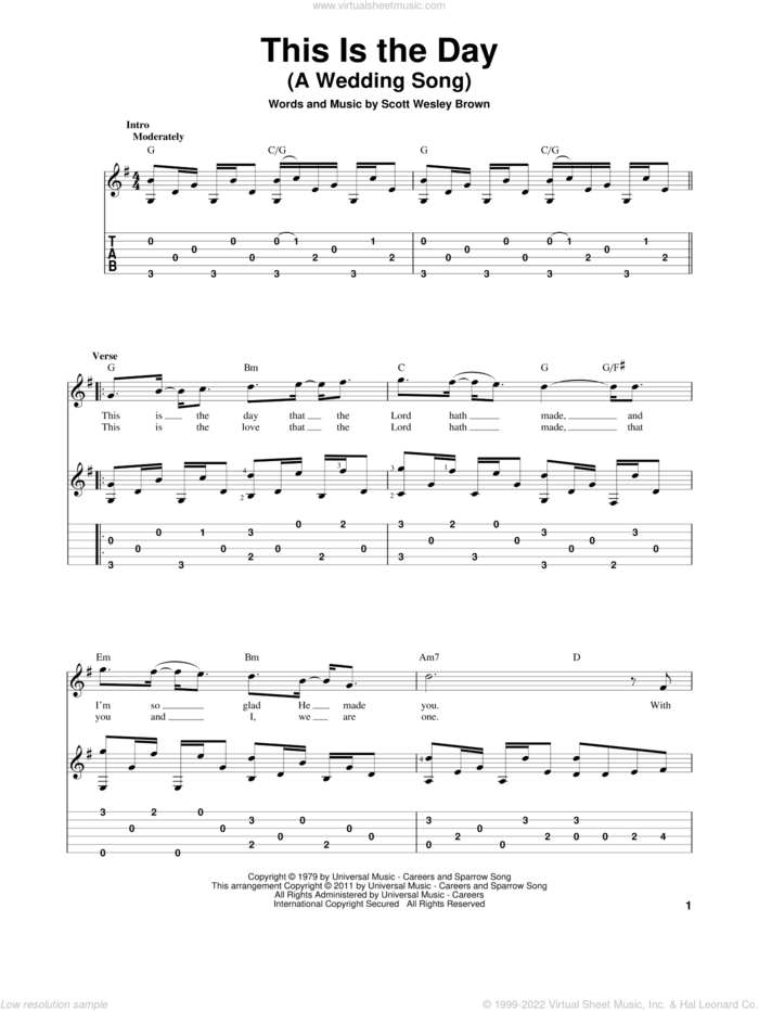This Is The Day (A Wedding Song) sheet music for guitar solo by Scott Wesley Brown, wedding score, intermediate skill level