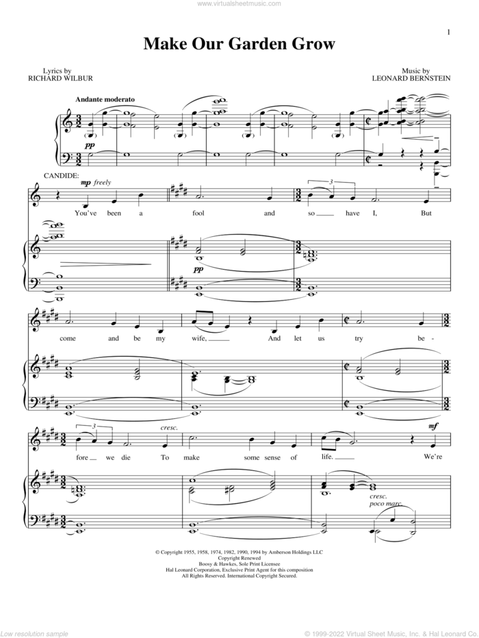 Make Our Garden Grow sheet music for voice and piano by Leonard Bernstein and Richard Wilbur, intermediate skill level