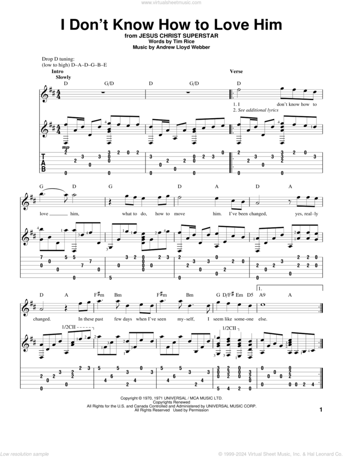 I Don't Know How To Love Him sheet music for guitar solo by Andrew Lloyd Webber, Jesus Christ Superstar (Musical) and Tim Rice, intermediate skill level