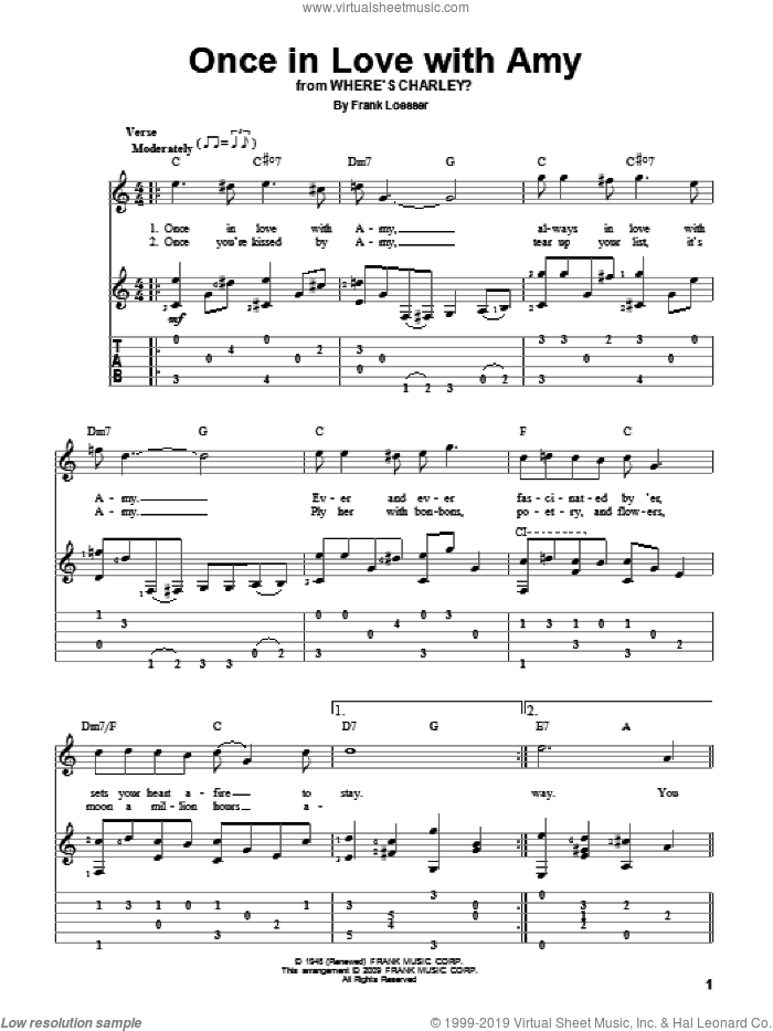 Once In Love With Amy sheet music for guitar solo by Frank Loesser, intermediate skill level