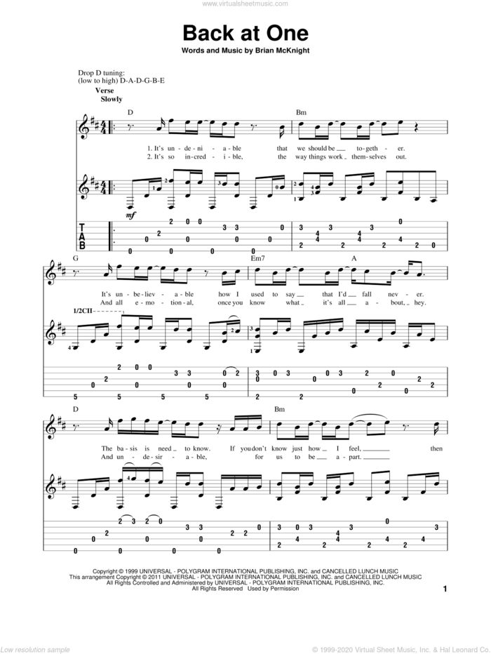 Back At One sheet music for guitar solo by Brian McKnight, wedding score, intermediate skill level