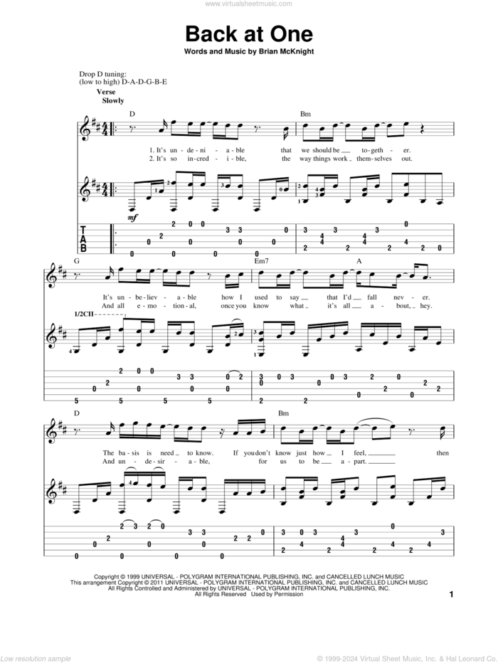 Back At One sheet music for guitar solo by Brian McKnight, wedding score, intermediate skill level