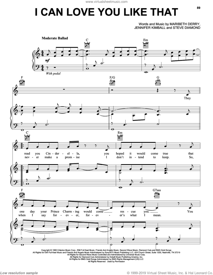 I Can Love You Like That sheet music for voice, piano or guitar by All-4-One, John Michael Montgomery, Jennifer Kimball, Maribeth Derry and Steve Diamond, wedding score, intermediate skill level