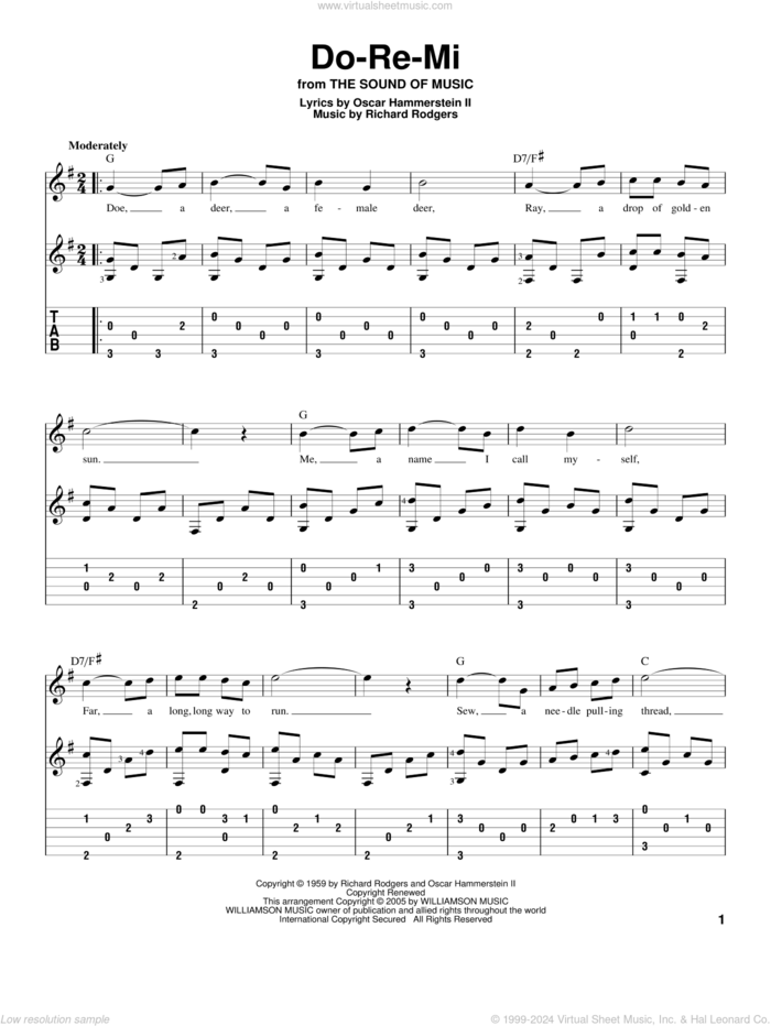 Do-Re-Mi (from The Sound of Music) sheet music for guitar solo by Rodgers & Hammerstein, The Sound Of Music (Musical), Oscar II Hammerstein and Richard Rodgers, intermediate skill level