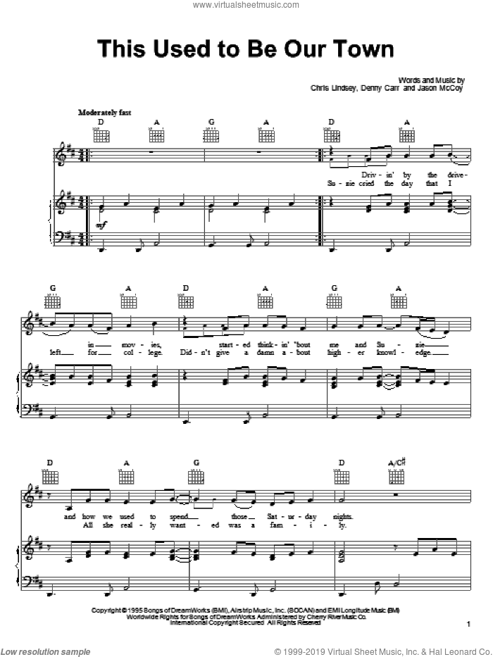 This Used To Be Our Town sheet music for voice, piano or guitar by Jason McCoy, Chris Lindsey and Denny Carr, intermediate skill level