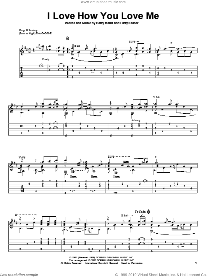 I Love How You Love Me sheet music for guitar solo by The Paris Sisters, Barry Mann and Larry Kolber, wedding score, intermediate skill level