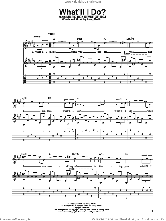 What'll I Do sheet music for guitar solo by Irving Berlin and Bobby Scott, intermediate skill level