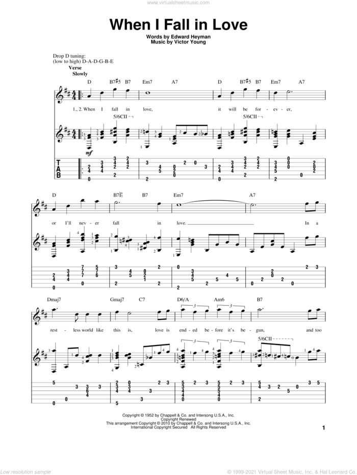 When I Fall In Love sheet music for guitar solo by Victor Young and Edward Heyman, intermediate skill level