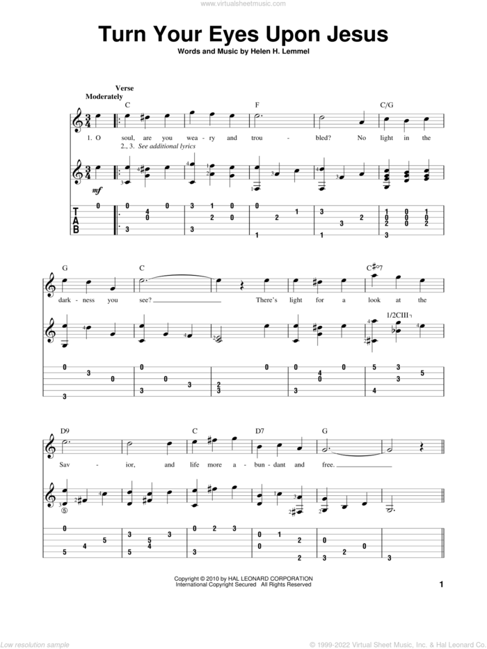 Turn Your Eyes Upon Jesus sheet music for guitar solo by Newsboys and Helen H. Lemmel, intermediate skill level
