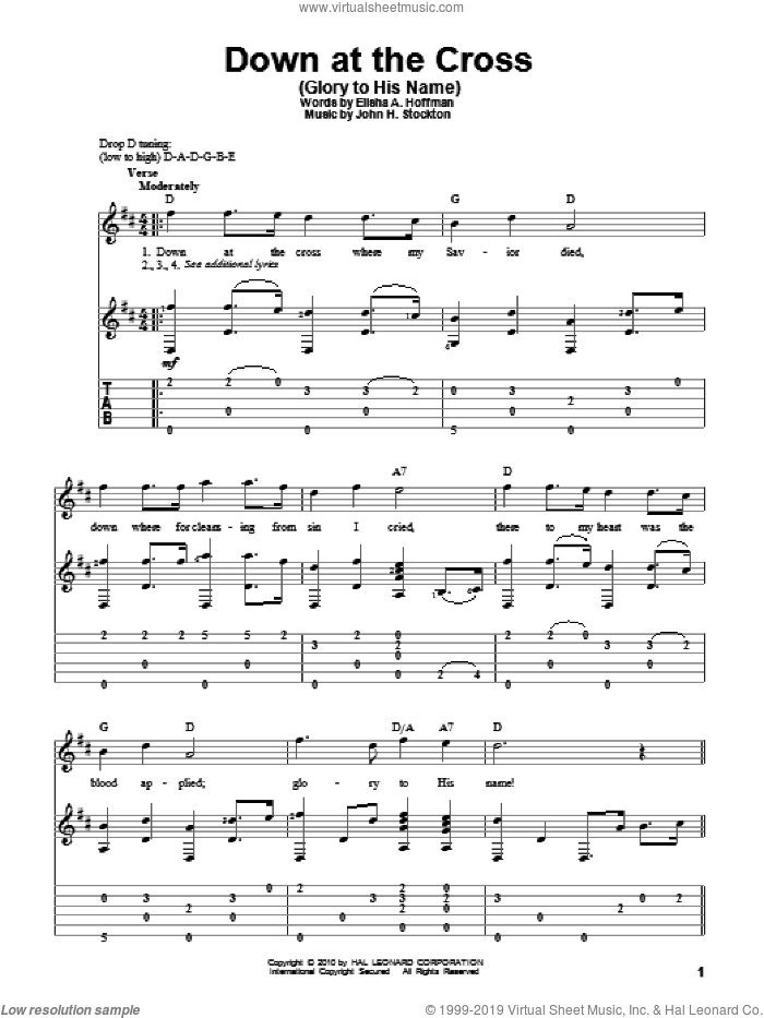 Down At The Cross (Glory To His Name) sheet music for guitar solo by Elisha A. Hoffman and John H. Stockton, intermediate skill level