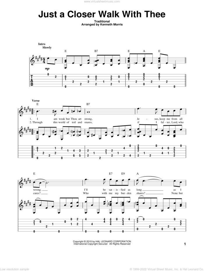 Just A Closer Walk With Thee sheet music for guitar solo by Kenneth Morris and Miscellaneous, intermediate skill level