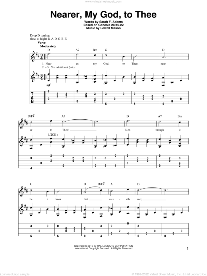 Nearer, My God, To Thee sheet music for guitar solo by Sarah F. Adams and Lowell Mason, intermediate skill level