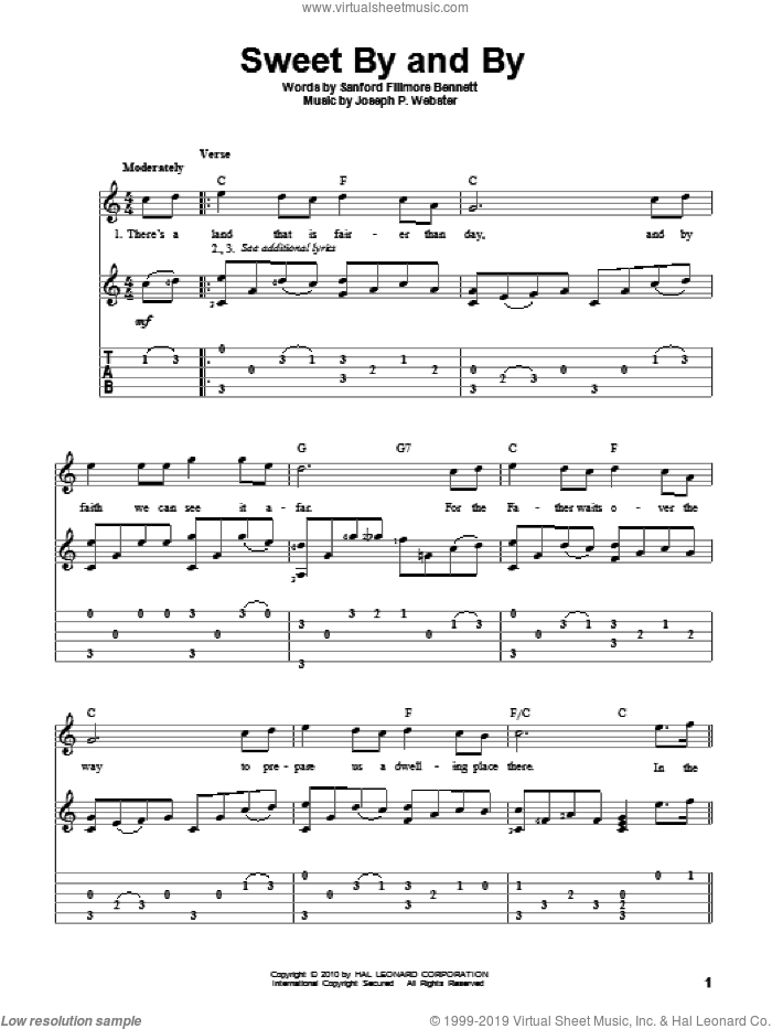 Sweet By And By sheet music for guitar solo by Sanford Fillmore Bennett and Joseph P. Webster, intermediate skill level