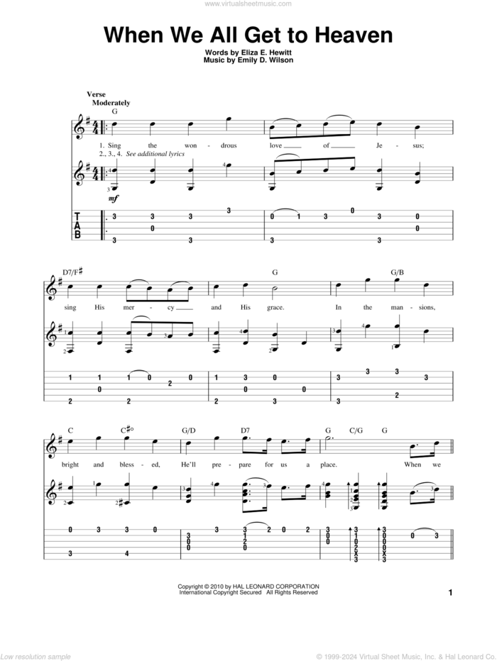 When We All Get To Heaven sheet music for guitar solo by Eliza E. Hewitt and Emily D. Wilson, intermediate skill level