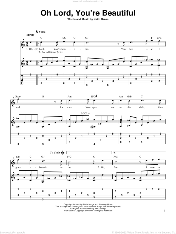 Oh Lord, You're Beautiful sheet music for guitar solo by Keith Green and Rebecca St. James, intermediate skill level