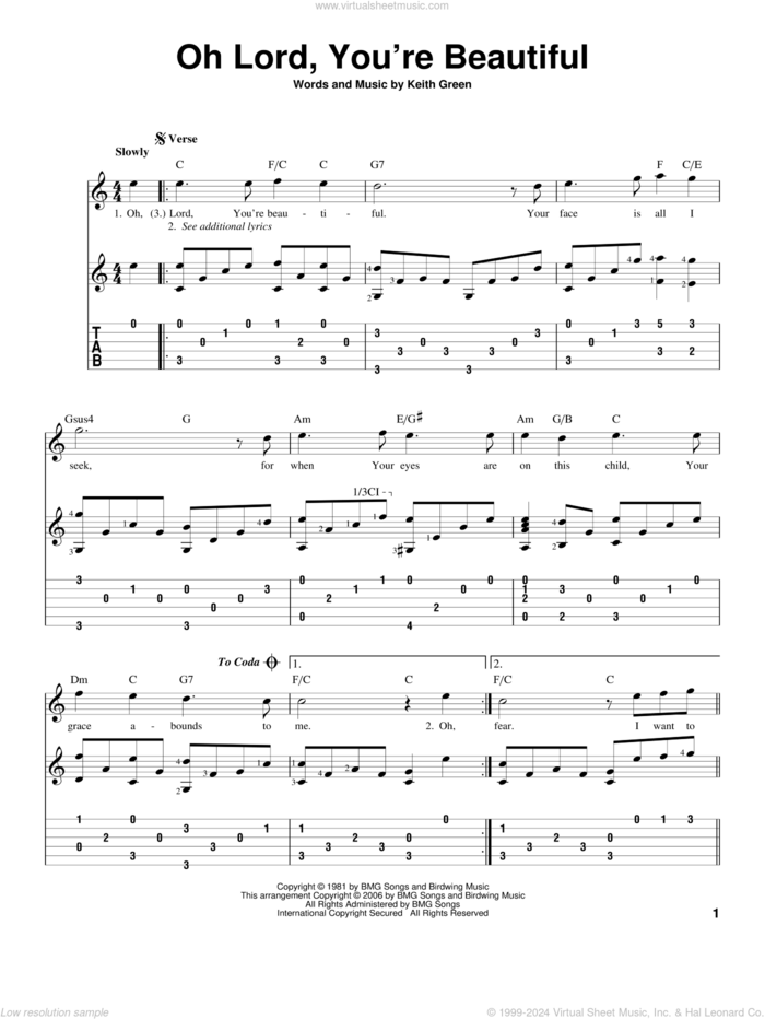 Oh Lord, You're Beautiful sheet music for guitar solo by Keith Green and Rebecca St. James, intermediate skill level