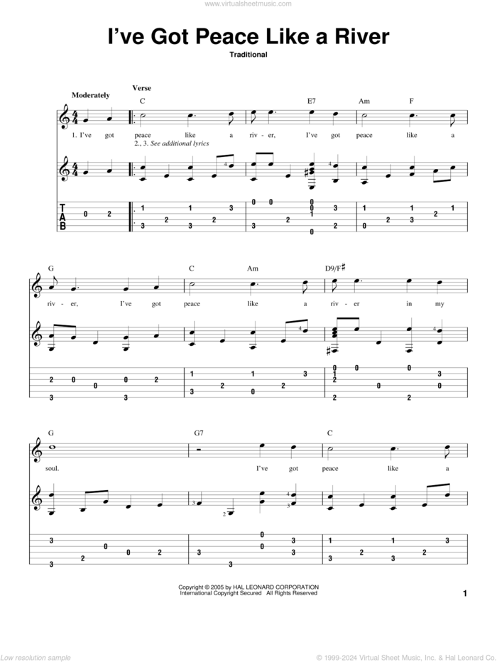 I've Got Peace Like A River sheet music for guitar solo, intermediate skill level