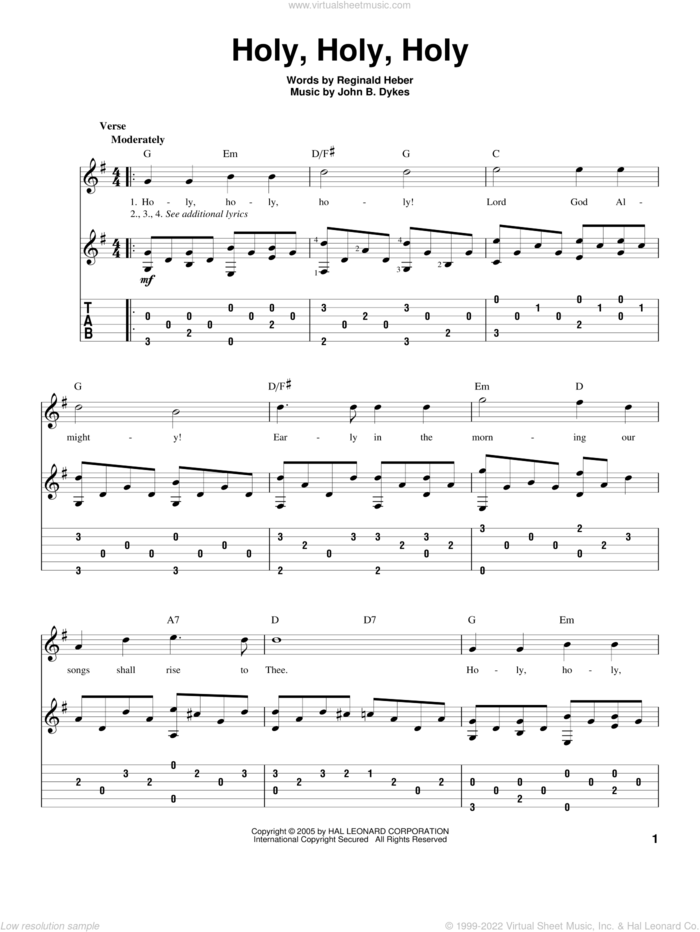 Holy, Holy, Holy! Lord God Almighty sheet music for guitar solo by Reginald Heber and John Bacchus Dykes, intermediate skill level