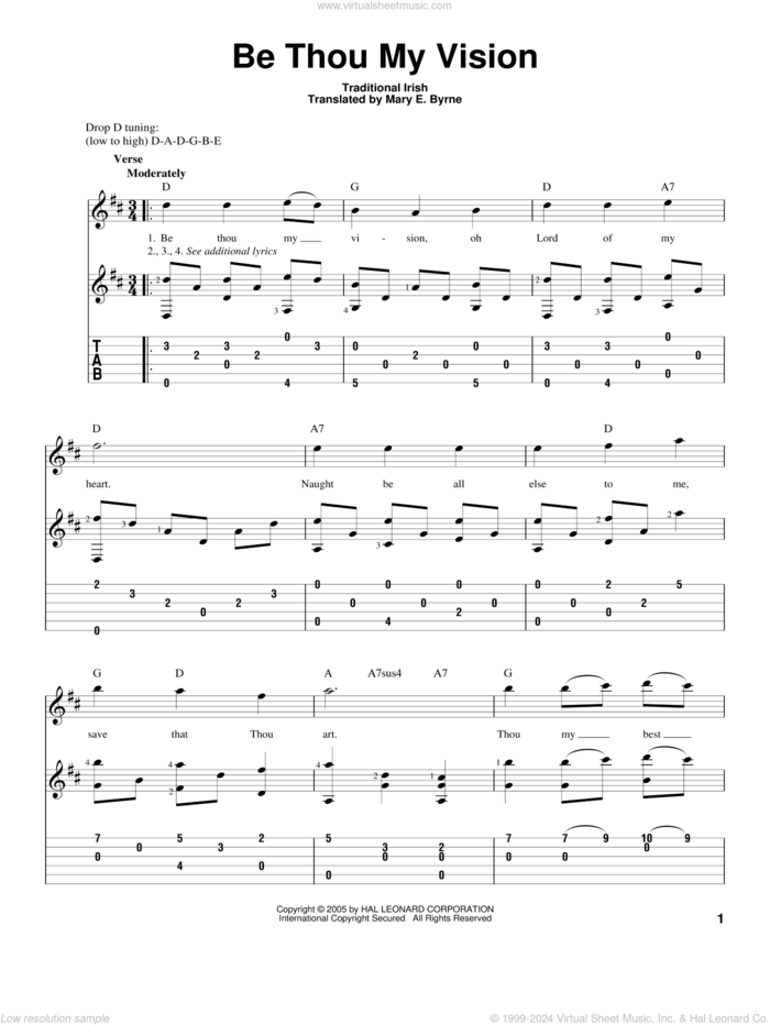 Be Thou My Vision sheet music for guitar solo by Mary E. Byrne and Traditional Irish, intermediate skill level