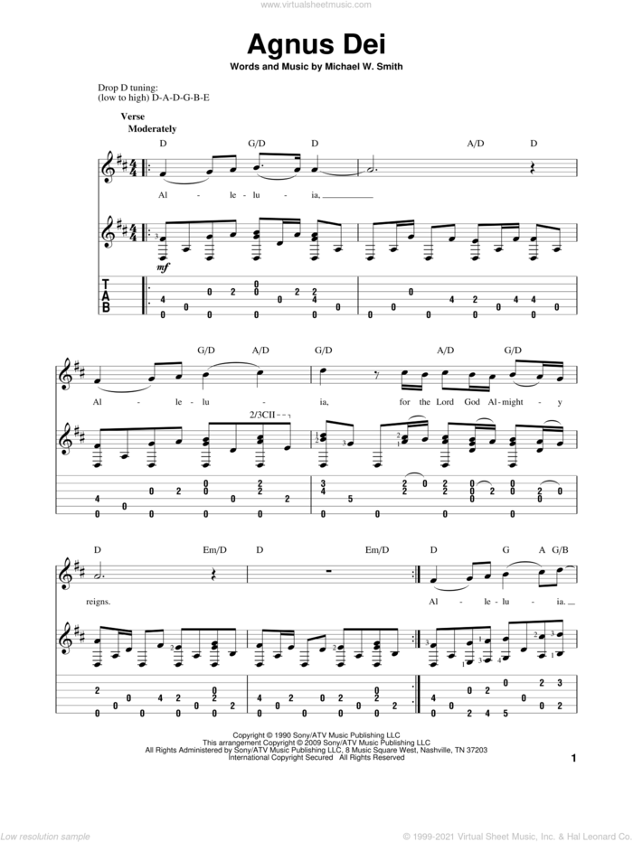 Agnus Dei sheet music for guitar solo by Michael W. Smith, intermediate skill level