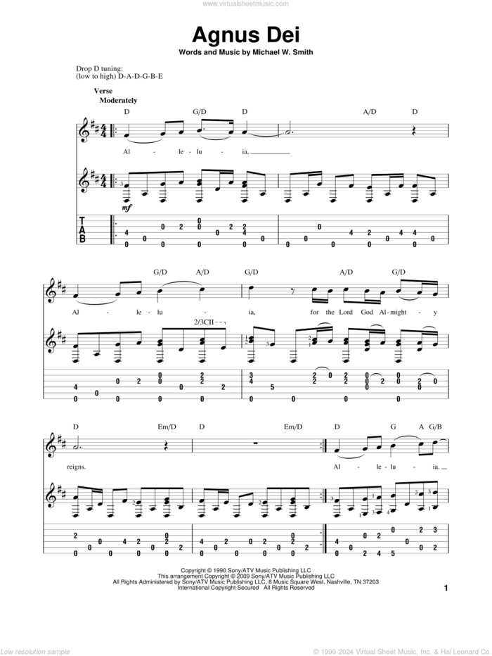 Agnus Dei sheet music for guitar solo by Michael W. Smith, intermediate skill level