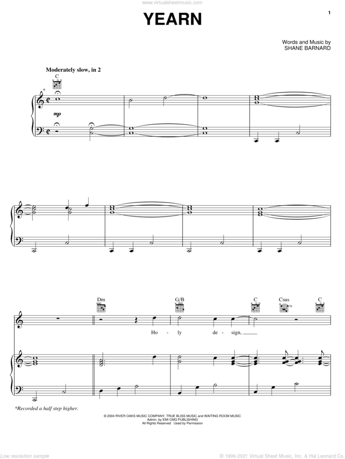 Yearn sheet music for voice, piano or guitar by Shane & Shane and Shane Barnard, intermediate skill level