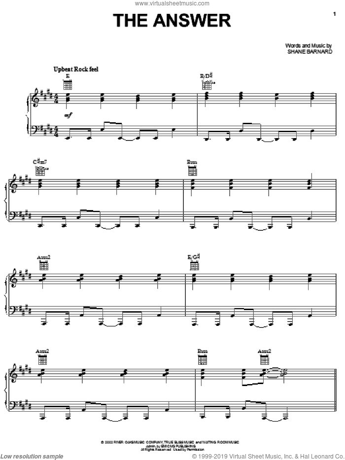The Answer sheet music for voice, piano or guitar by Shane & Shane and Shane Barnard, intermediate skill level