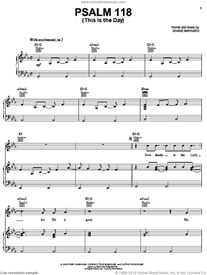 Psalm 118 (This Is The Day) sheet music for voice, piano or guitar by Shane & Shane and Shane Barnard, intermediate skill level