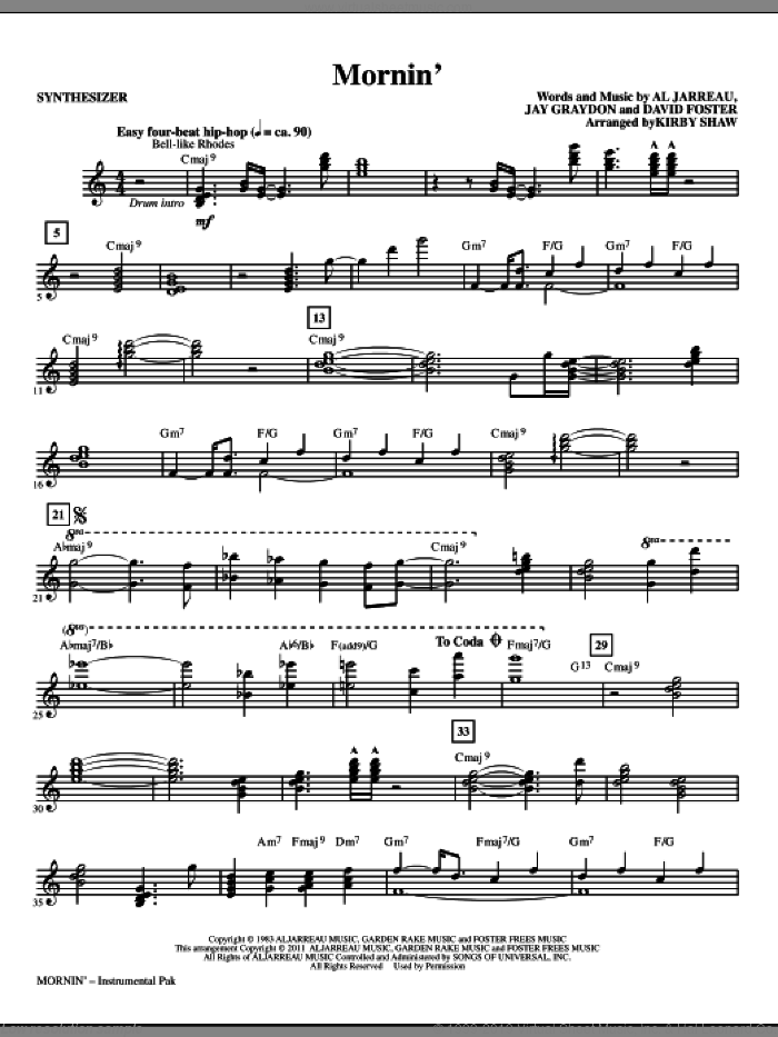 Mornin' (complete set of parts) sheet music for orchestra/band (Rhythm) by David Foster, Jay Graydon, Al Jarreau and Kirby Shaw, intermediate skill level