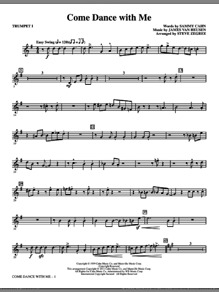 Come Dance With Me (complete set of parts) sheet music for orchestra/band by Sammy Cahn, Jimmy van Heusen, Frank Sinatra and Steve Zegree, intermediate skill level