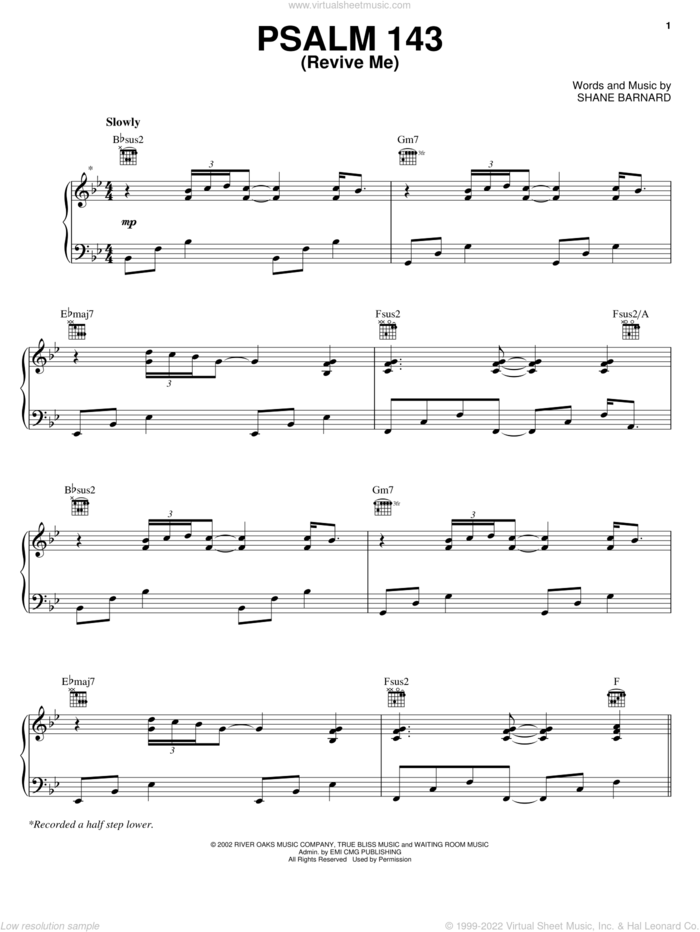 Psalm 143 (Revive Me) sheet music for voice, piano or guitar by Shane & Shane and Shane Barnard, intermediate skill level