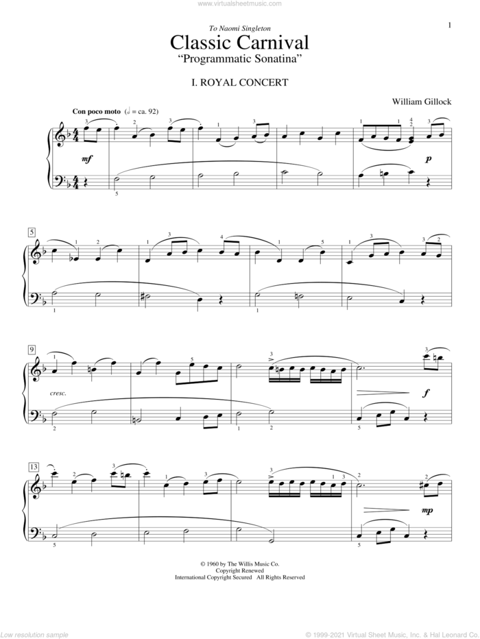 Classic Carnival sheet music for piano solo (elementary) by William Gillock, classical score, beginner piano (elementary)