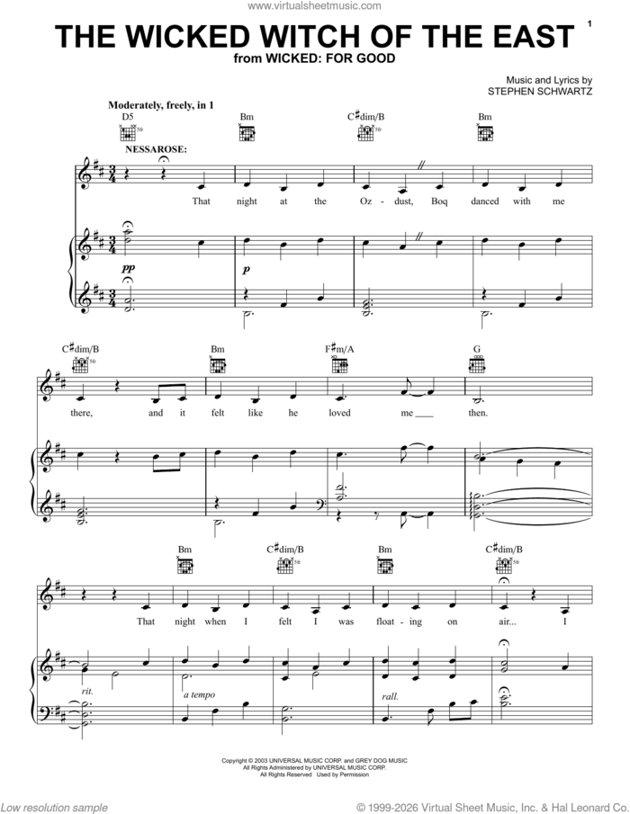 The Wicked Witch Of The East (from Wicked: For Good) sheet music for voice, piano or guitar by Stephen Schwartz, intermediate skill level