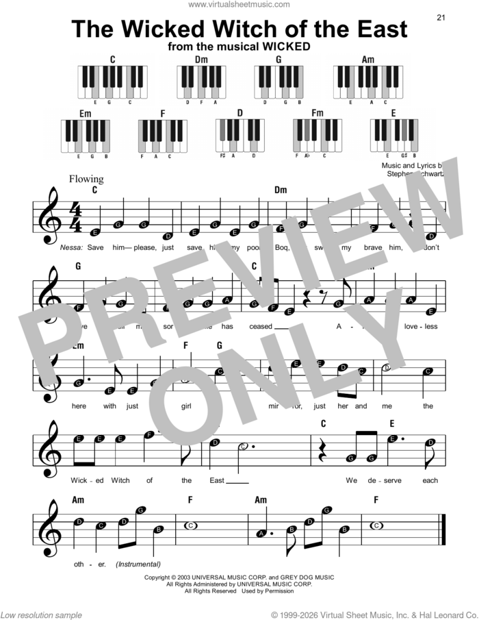 The Wicked Witch Of The East (from Wicked: For Good) sheet music for piano solo by Stephen Schwartz, beginner skill level
